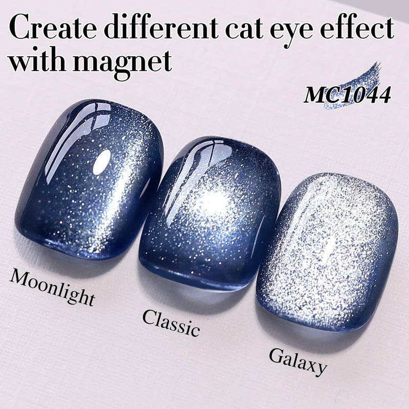 Double Rhythm 0.5 OZ Cat Eye Gel Polish with Magnet 15ML Holographic Glitter Shimmer Translucent Jelly Color Magnetic Polish Salon DIY at Home (Dark Blue-MC1044) - Image 5