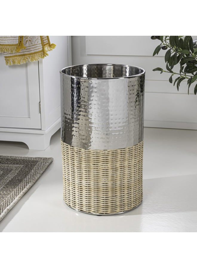happimess HPM1102B Asher Modern 4.13-Gallon 2-Tone Natural Wicker/Metal Cylinder Waste Basket, Chrome/Natural for Home, Bathroom, Living Room, Office, Bedroom, Kitchen - Image 2