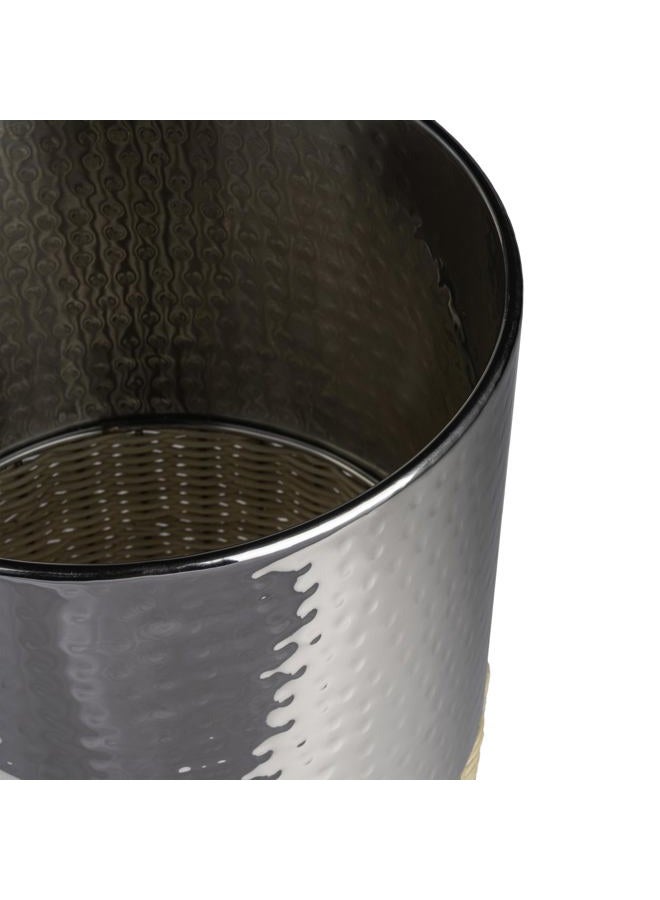 happimess HPM1102B Asher Modern 4.13-Gallon 2-Tone Natural Wicker/Metal Cylinder Waste Basket, Chrome/Natural for Home, Bathroom, Living Room, Office, Bedroom, Kitchen - Image 4