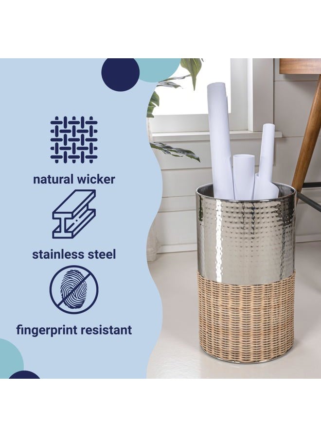 happimess HPM1102B Asher Modern 4.13-Gallon 2-Tone Natural Wicker/Metal Cylinder Waste Basket, Chrome/Natural for Home, Bathroom, Living Room, Office, Bedroom, Kitchen - Image 5
