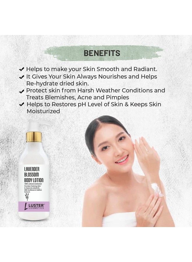 LUSTER Cosmetics Lavender Blossom Body Lotion ; Enriched With Sunflower & Saffron ; 100% Natural Moisturizer ; Provides Calming Skin & Improves Elasticity ; Paraben Free 300Ml - Image 4