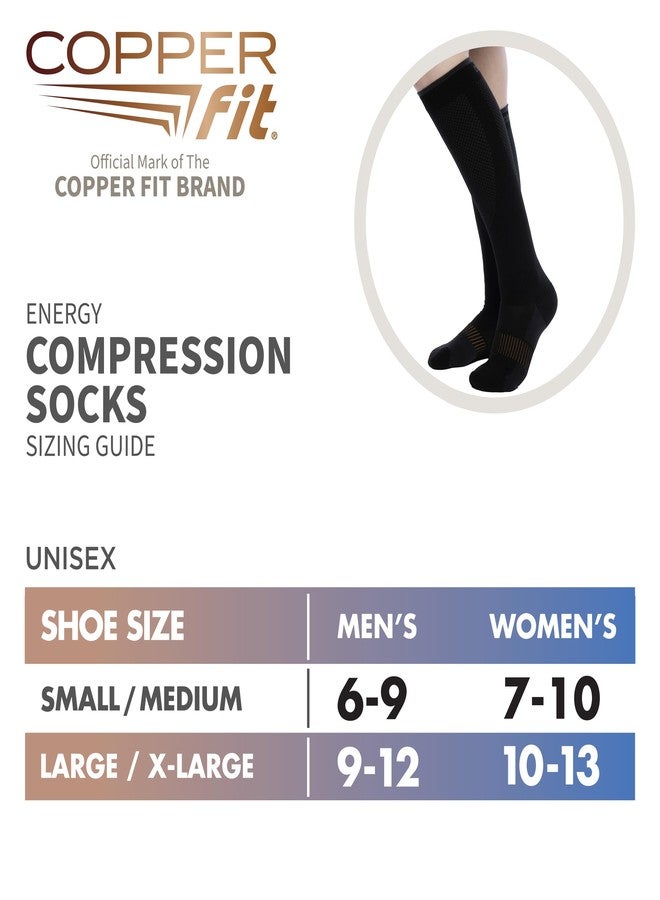 Copper Fit® Energy Graduated Compression Socks for Men & Women | Easy On, Easy Off | Circulation & Swelling Relief | Ideal for Travel, Nurses, Running, & Recovery (Black, 3 Pack SM) - Image 3