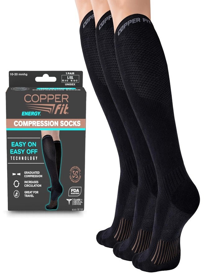 Copper Fit® Energy Graduated Compression Socks for Men & Women | Easy On, Easy Off | Circulation & Swelling Relief | Ideal for Travel, Nurses, Running, & Recovery (Black, 3 Pack SM) - Image 1