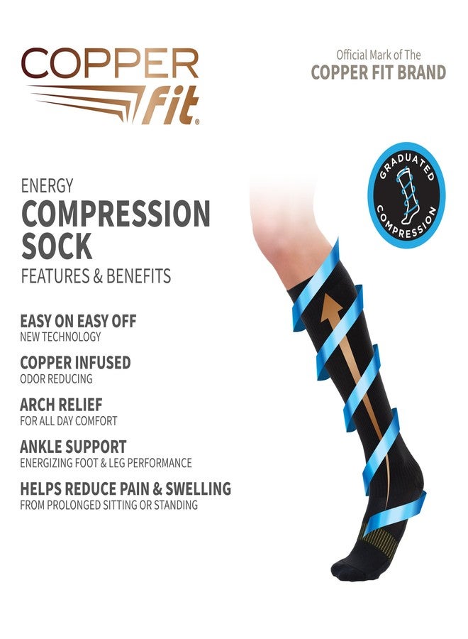 Copper Fit® Energy Graduated Compression Socks for Men & Women | Easy On, Easy Off | Circulation & Swelling Relief | Ideal for Travel, Nurses, Running, & Recovery (Black, 3 Pack SM) - Image 2