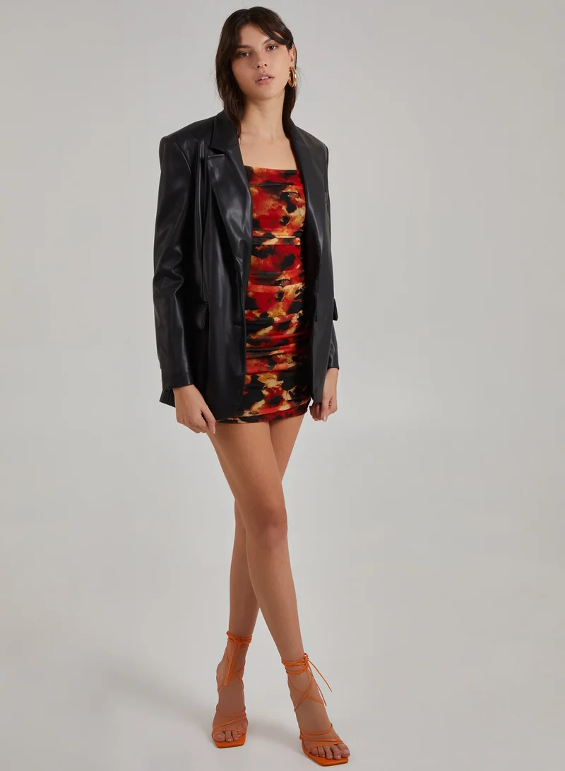 Pink Vanilla  Ruched Smudge Print Long Sleeved Dress for Women | Best Price UAE