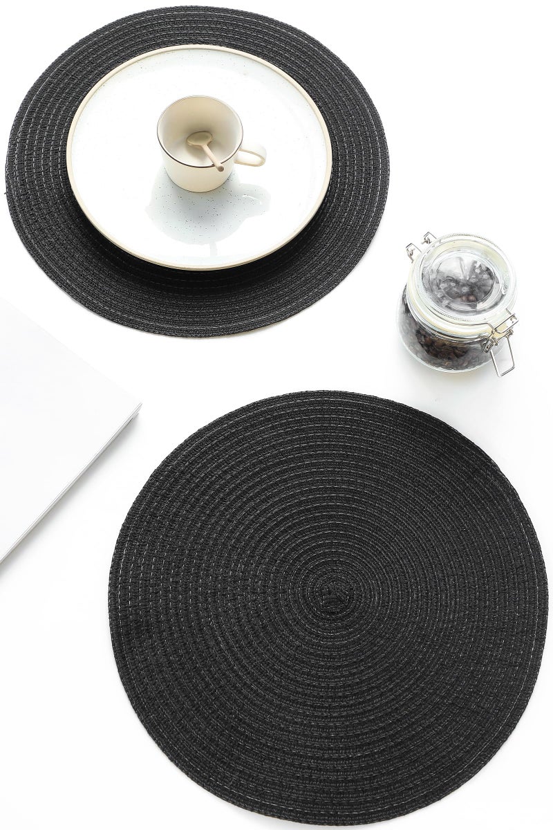 Floroom 15 Inch Round Braided Placemats Set of 4, Washable Heat Resistant Cotton Polyester Circle Place Mats for Kitchen Dining Table - Black - Image 4
