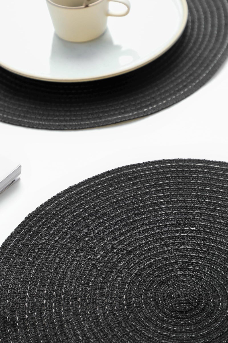Floroom 15 Inch Round Braided Placemats Set of 4, Washable Heat Resistant Cotton Polyester Circle Place Mats for Kitchen Dining Table - Black - Image 5