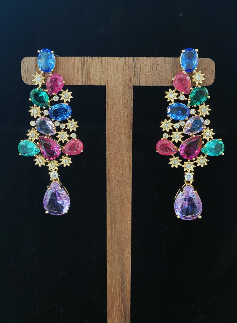 925 Sterling Silver Multi-Color Zirconia Dangle Earrings Candies-Tree-Like For Brides, Comes with a Gift Box Everyday Jewelry - Image 2