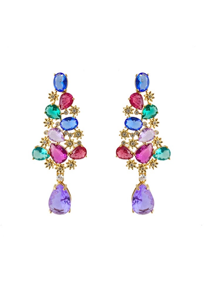 925 Sterling Silver Multi-Color Zirconia Dangle Earrings Candies-Tree-Like For Brides, Comes with a Gift Box Everyday Jewelry - Image 1