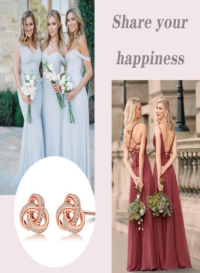DHQH Bridesmaids Gift Set I Couldn't Tie The Knot Without You Wedding Jewelry Stud Earrings Bridesmaids Gifts Love Knot Earrings Rose Gold Proposal Gift Earring Set of 4 - Image 3