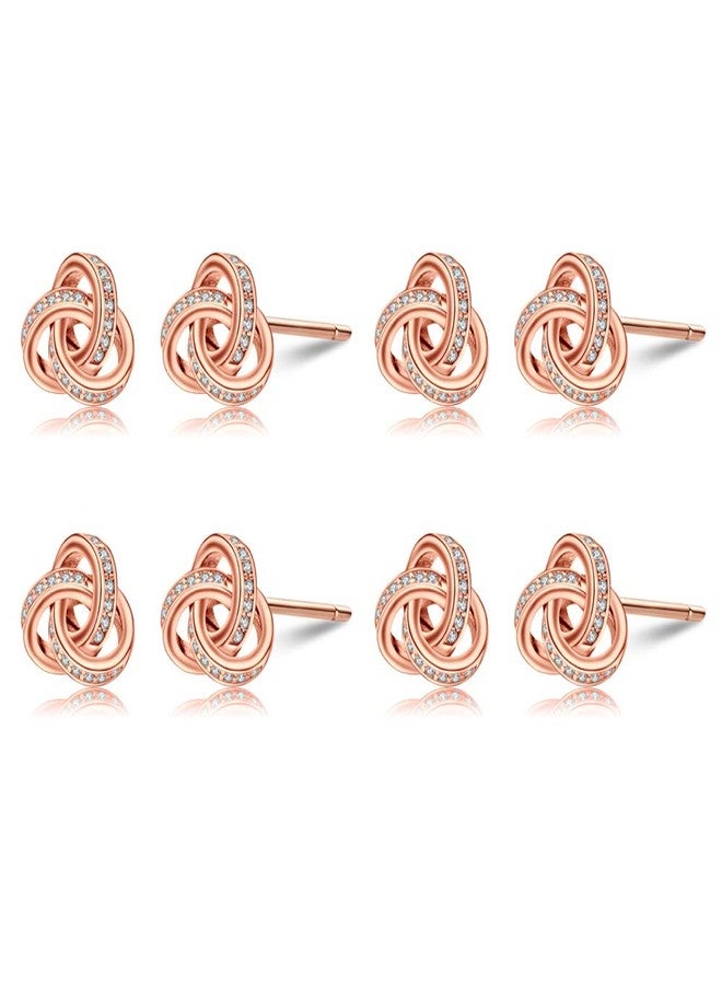 DHQH Bridesmaids Gift Set I Couldn't Tie The Knot Without You Wedding Jewelry Stud Earrings Bridesmaids Gifts Love Knot Earrings Rose Gold Proposal Gift Earring Set of 4 - Image 1