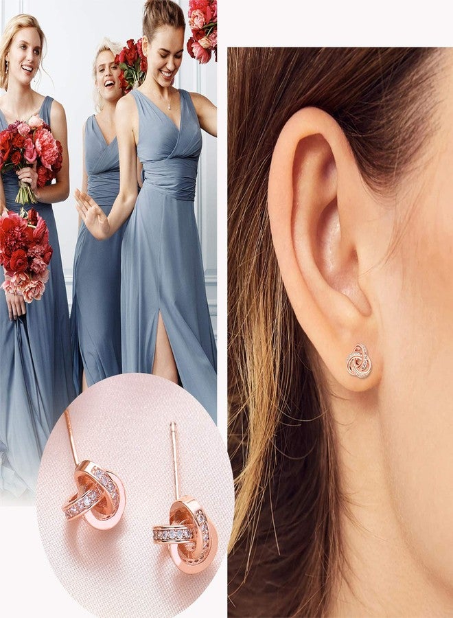 DHQH Bridesmaids Gift Set I Couldn't Tie The Knot Without You Wedding Jewelry Stud Earrings Bridesmaids Gifts Love Knot Earrings Rose Gold Proposal Gift Earring Set of 4 - Image 2