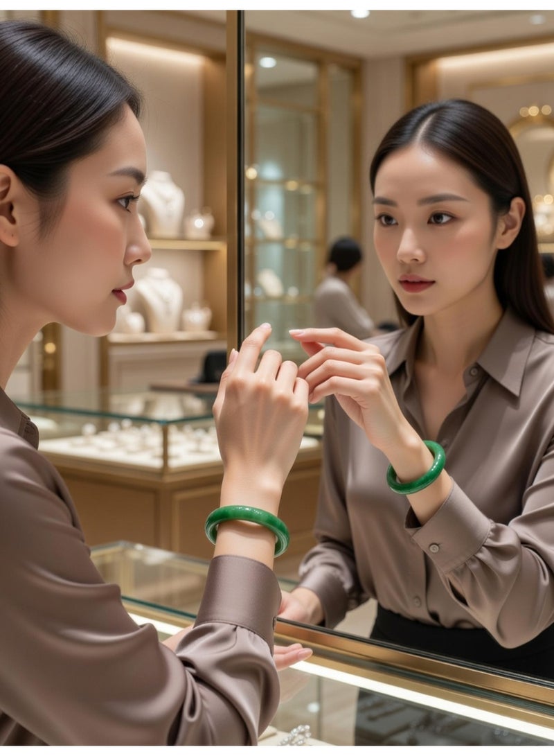 Julia Store Green Natural Jade Bangle Good Luck Bangle Wealth Healing Bracelet Round Fashion Elegant Bangle Bracelets for Women, Classical Chinese Style Ink Green Agate Jade Bangles Jewelry Gift - Image 4