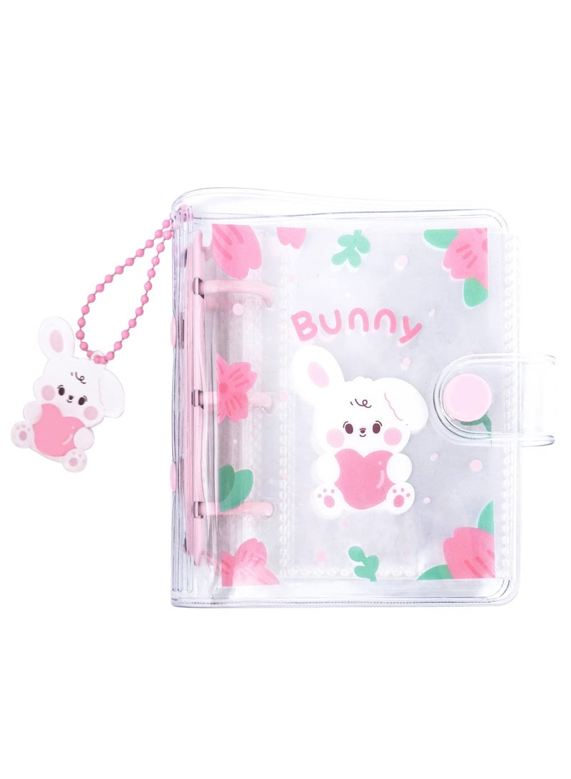 SYOSI 20 Sheets 40 Pockets 3 Inch Mini Photo Album in Loose Leaf Refillable 3-Rings Transparent Photocard Binder Kpop Photocard Holder Book with  Pendant for Picture Cards Storage Pink Rabbit - Image 1