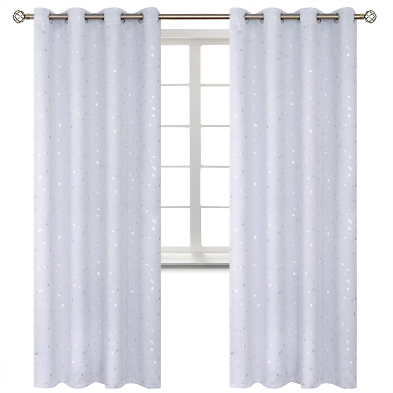 BGment Kids Room Curtains for Bedroom  Grommet Thermal Insulated Silver Star Print Room Darkening Curtains for Living Room Set of 2 Panels 52 x 84 Inch Greyish White