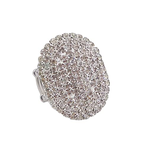 Aoxmas Women Adorable Crystal Rhinestones Oval Design Stretch Fashion Ring Shinning Silver Plated - Image 2