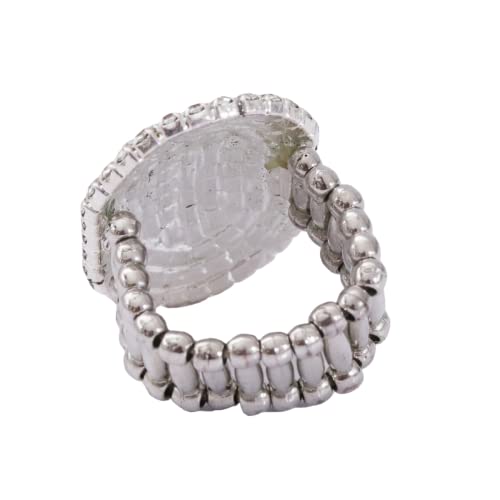 Aoxmas Women Adorable Crystal Rhinestones Oval Design Stretch Fashion Ring Shinning Silver Plated - Image 4