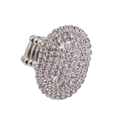 Aoxmas Women Adorable Crystal Rhinestones Oval Design Stretch Fashion Ring Shinning Silver Plated - Image 3