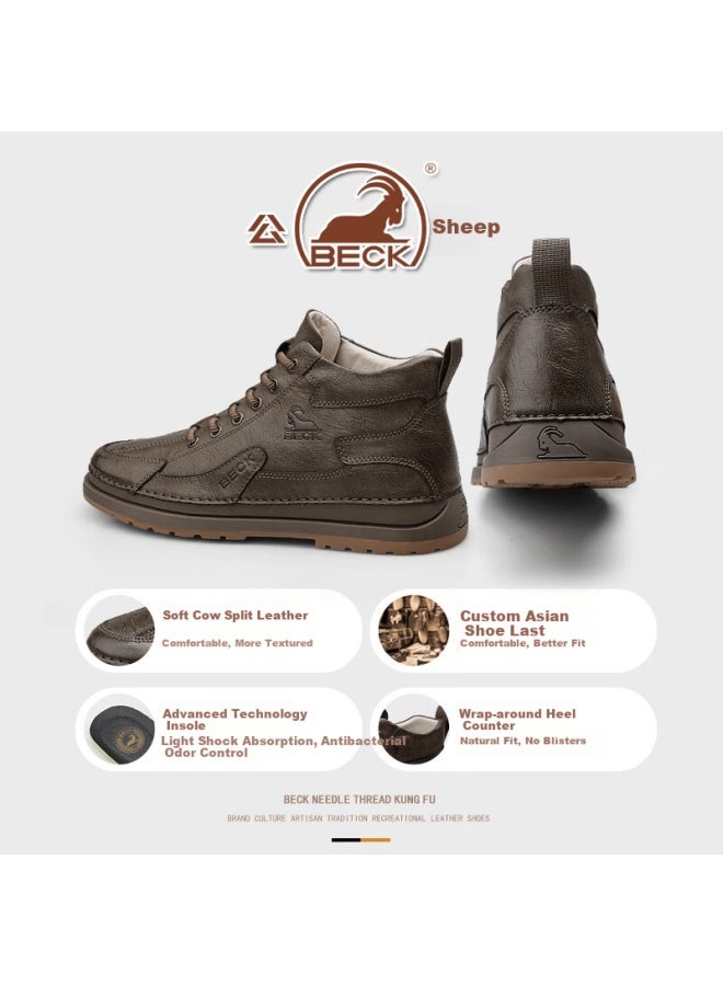 Ram Italian Martin Boots Men's Autumn Winter New Genuine Leather Short Boots British High-top Leather Shoes Men's Work Shoes Trendy