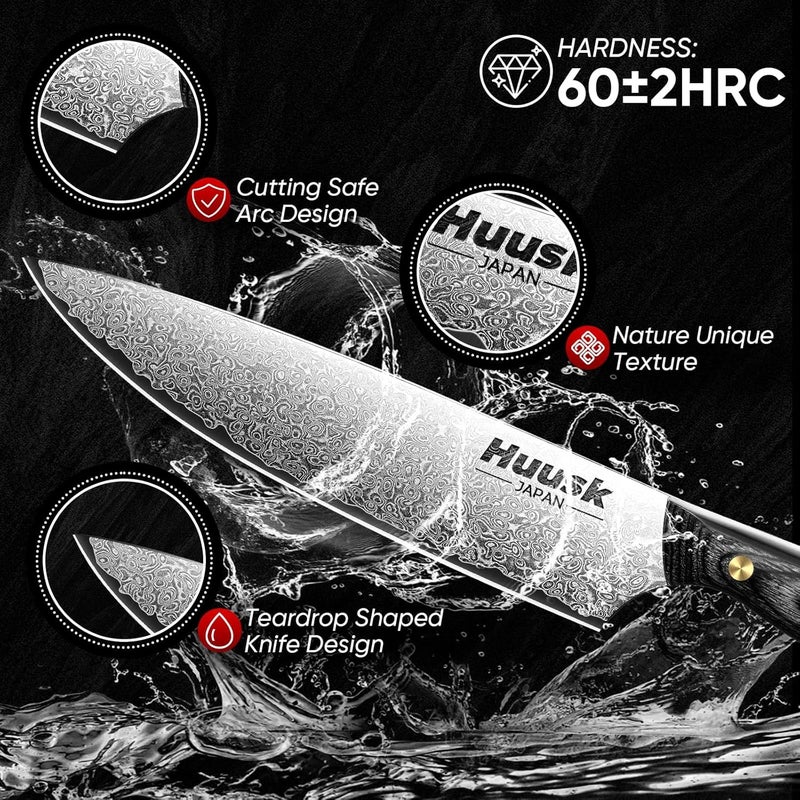 Huusk Damascus Chef Knife 8 Inch, VG10 Kitchen Knives, Sharp Cooking Knife With Ergonomic Wooden Handle For Vegetable Fruit And Meat Cutting, Christmas Gift for Men and Women - Image 4