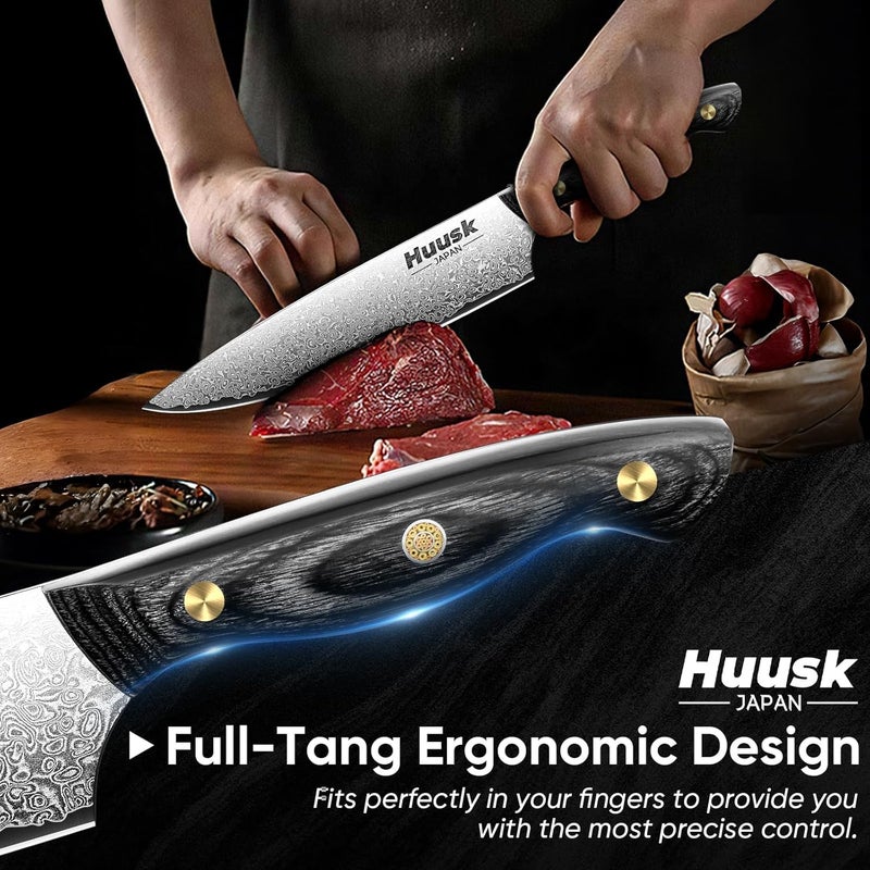 Huusk Damascus Chef Knife 8 Inch, VG10 Kitchen Knives, Sharp Cooking Knife With Ergonomic Wooden Handle For Vegetable Fruit And Meat Cutting, Christmas Gift for Men and Women - Image 5