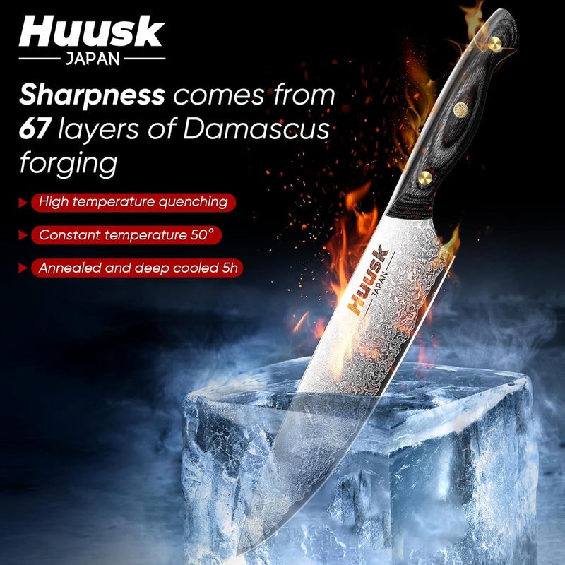Huusk Damascus Chef Knife 8 Inch, VG10 Kitchen Knives, Sharp Cooking Knife With Ergonomic Wooden Handle For Vegetable Fruit And Meat Cutting, Christmas Gift for Men and Women - Image 2