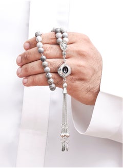 Subhati Prayer Beads ( Misbah ) with metal Parts and Map Stone | 8 MM Beads - 45 Pcs  - Image 1