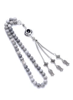 Subhati Prayer Beads ( Misbah ) with metal Parts and Map Stone | 8 MM Beads - 45 Pcs  - Image 2