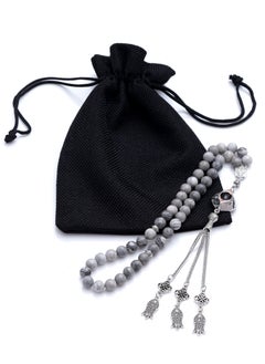 Subhati Prayer Beads ( Misbah ) with metal Parts and Map Stone | 8 MM Beads - 45 Pcs  - Image 3