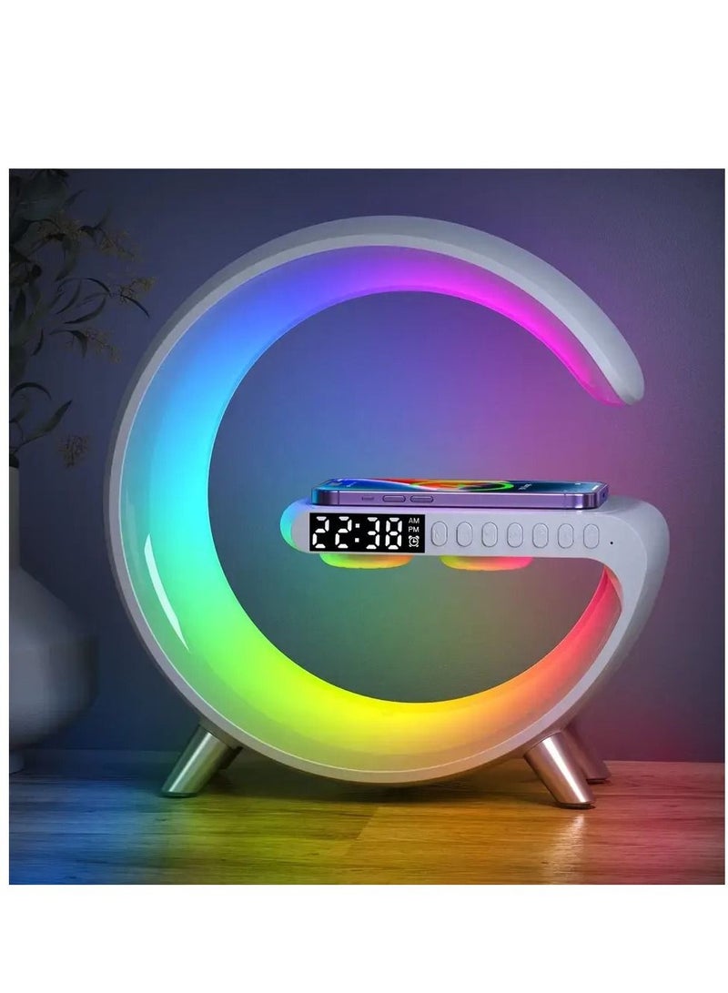 لايت ساعة منبه بإضاءة LED بمصباح طاولة ذكي مع مكبر صوت بلوتوث التحكم في تطبيق الشحن اللاسلكي السريع - Image 1