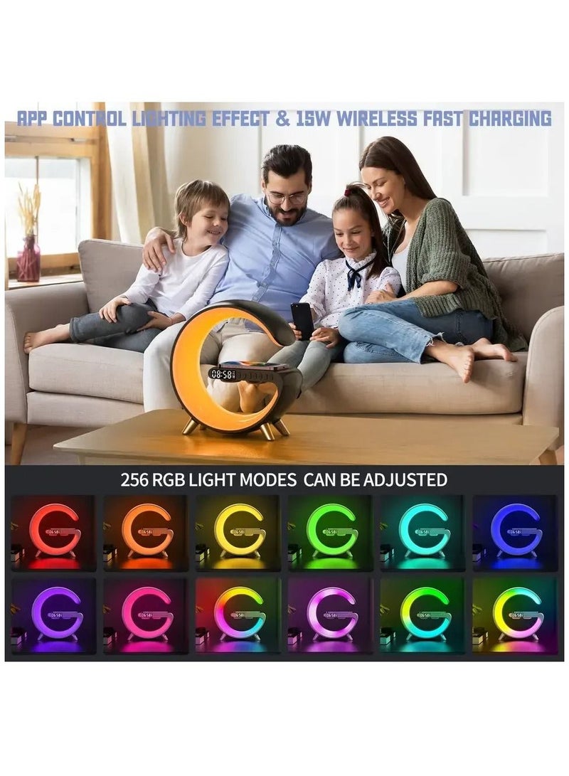 لايت ساعة منبه بإضاءة LED بمصباح طاولة ذكي مع مكبر صوت بلوتوث التحكم في تطبيق الشحن اللاسلكي السريع - Image 4