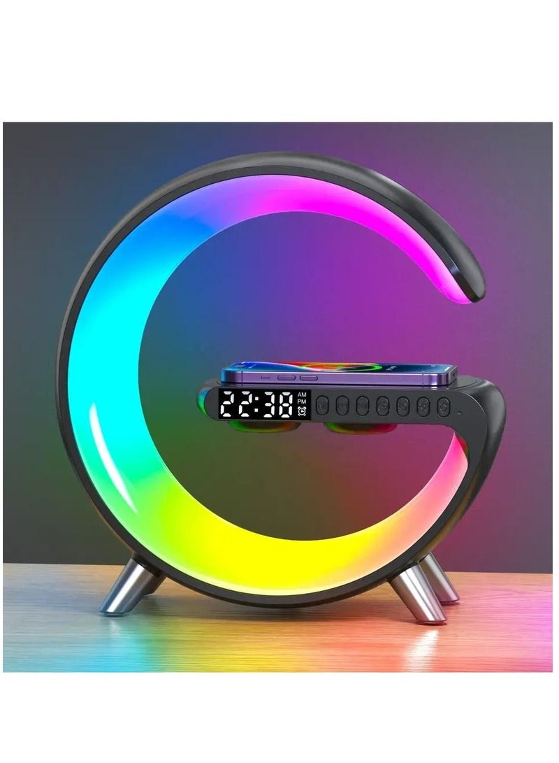 لايت ساعة منبه بإضاءة LED بمصباح طاولة ذكي مع مكبر صوت بلوتوث التحكم في تطبيق الشحن اللاسلكي السريع - Image 5