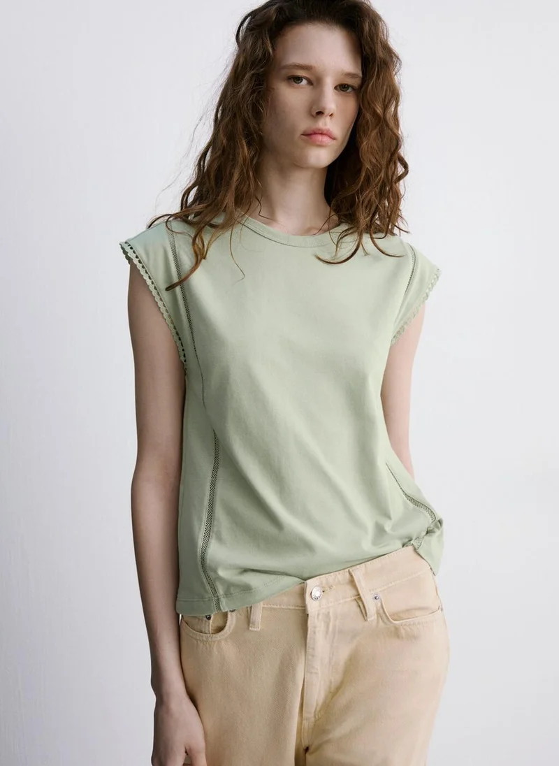 MANGO Embroidered openwork cotton T-shirt