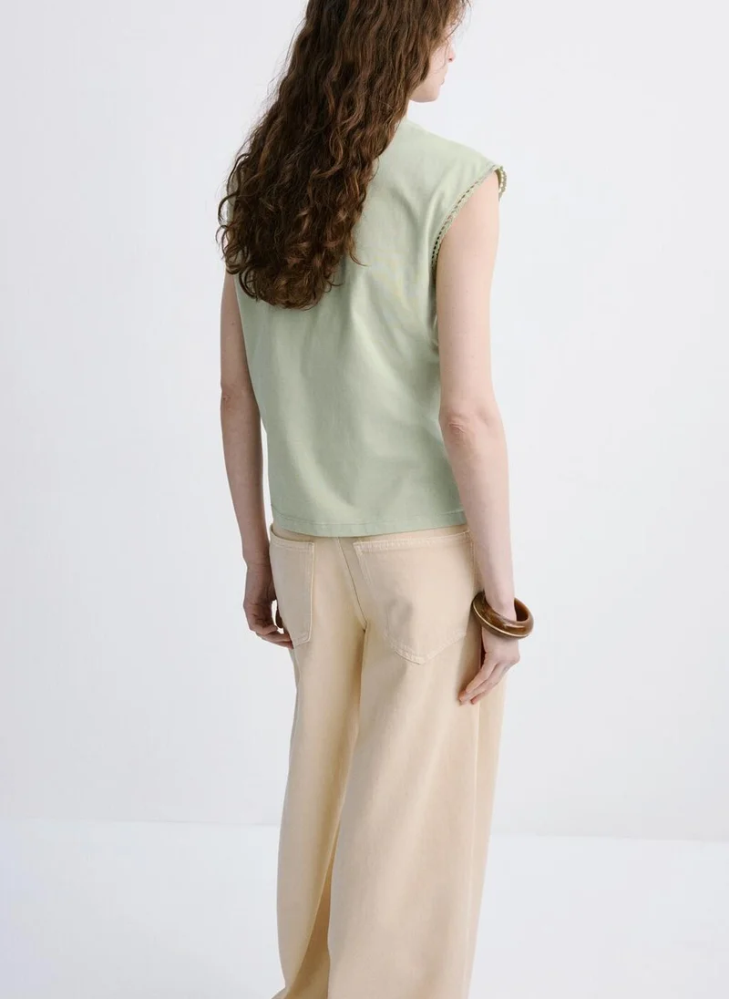 MANGO Embroidered openwork cotton T-shirt