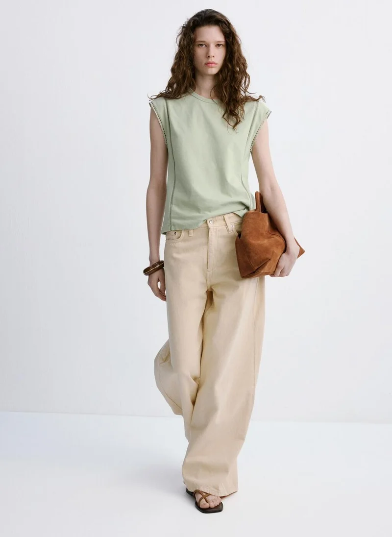 Mango  Embroidered openwork cotton T-shirt for Women | Best Price UAE