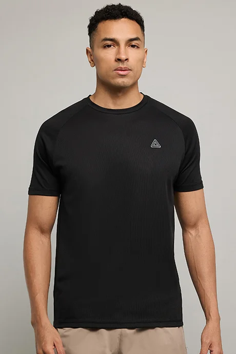 R&B Logo Detail Active T-Shirt with Crew Neck and Short Sleeves