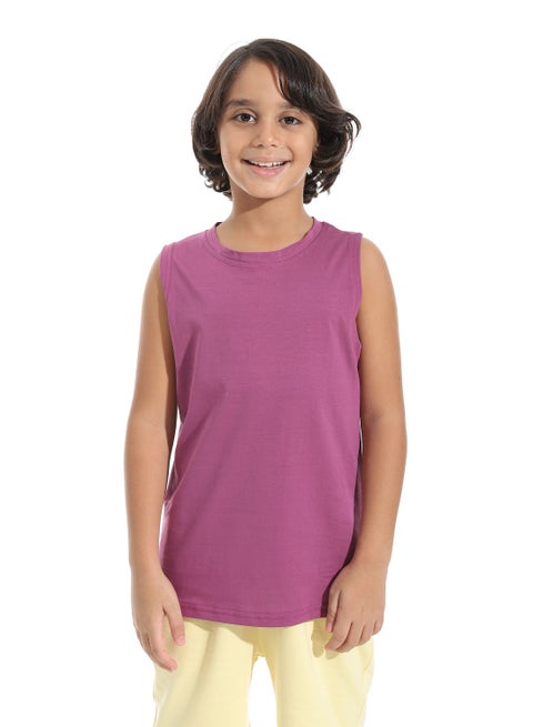 Cut Sleeves Loose Fit Basic T-Shirt_Purple