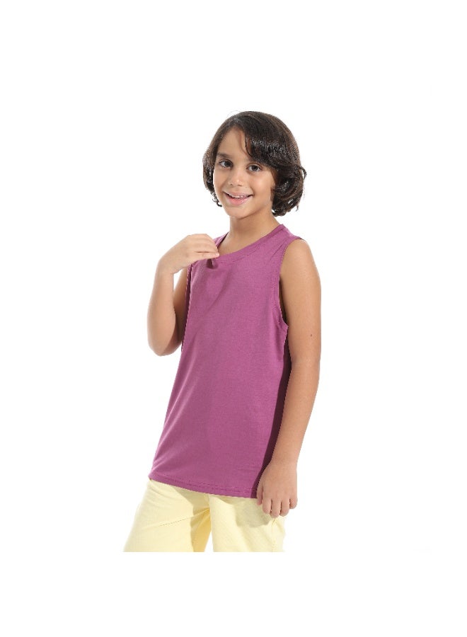 Andora Cut Sleeves Loose Fit Basic T-Shirt_Purple - Image 4