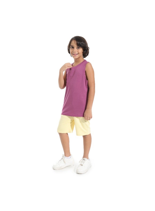 Andora Cut Sleeves Loose Fit Basic T-Shirt_Purple - Image 5