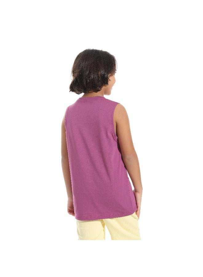 Andora Cut Sleeves Loose Fit Basic T-Shirt_Purple - Image 2