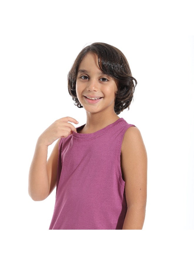 Andora Cut Sleeves Loose Fit Basic T-Shirt_Purple - Image 3