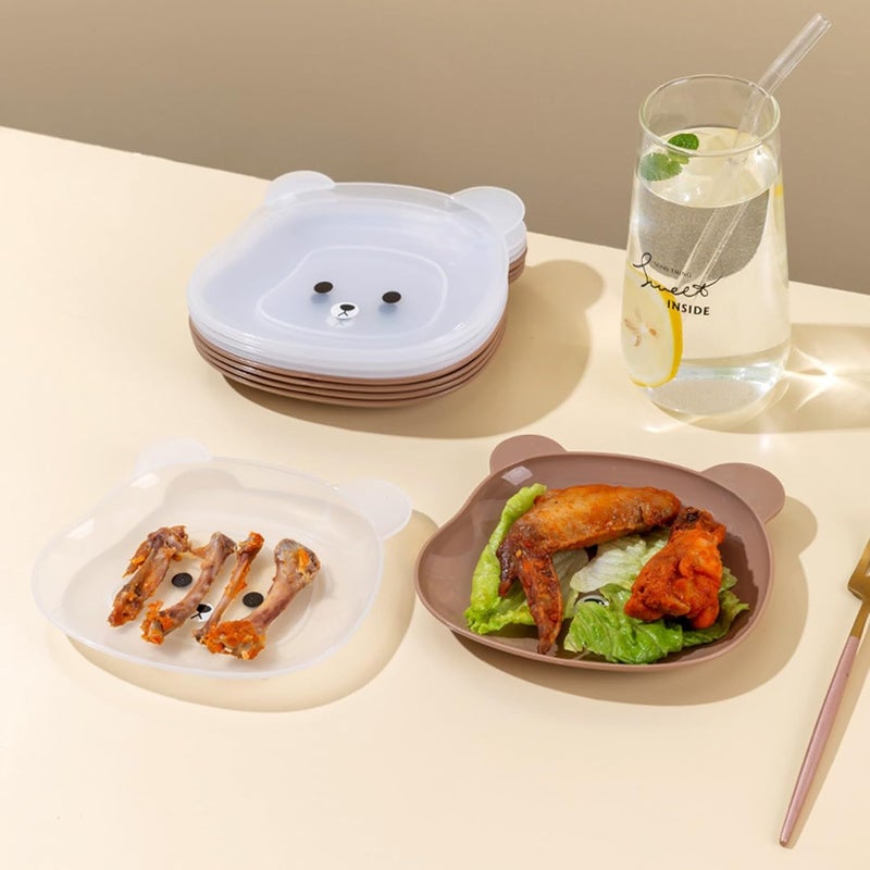 HENIJ Cute Cartoon Bear Chip Dip Snack Tray Sets with Holder Plastic Creative Dry Fruit Bone Dish for Home Use Pack of 10 White - Image 5