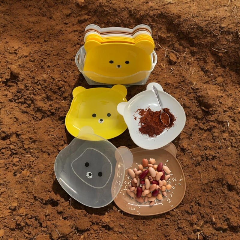 HENIJ Cute Cartoon Bear Chip Dip Snack Tray Sets with Holder Plastic Creative Dry Fruit Bone Dish for Home Use Pack of 10 White - Image 2