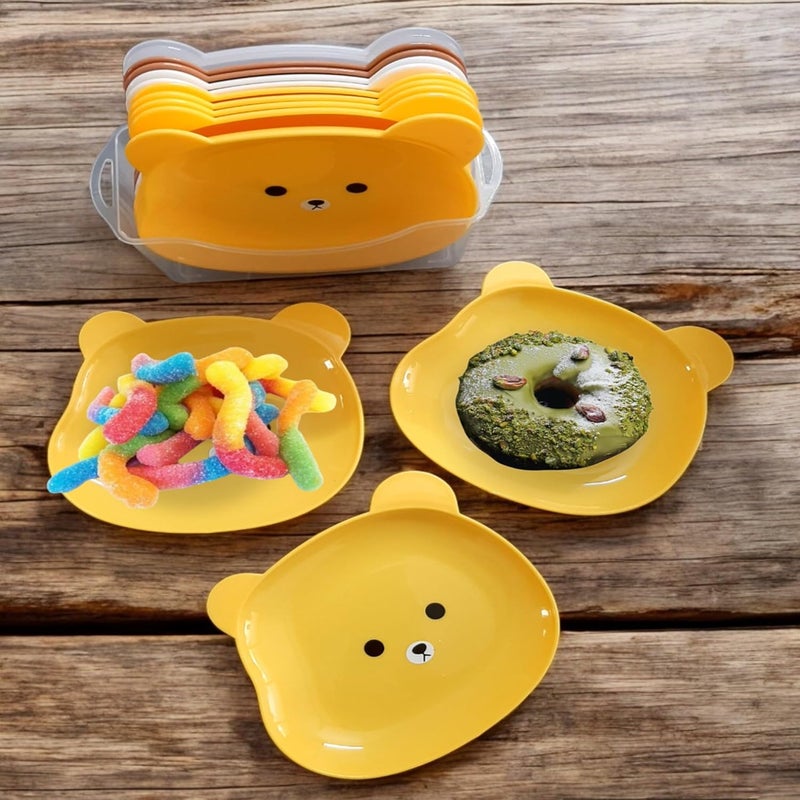 HENIJ Cute Cartoon Bear Chip Dip Snack Tray Sets with Holder Plastic Creative Dry Fruit Bone Dish for Home Use Pack of 10 White - Image 4