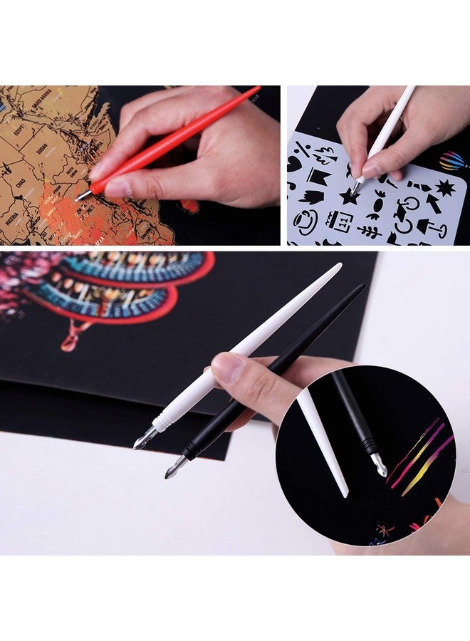AP ARTSPER AP ARTSPER 18 Pieces Scratch Art Tools for Kids and Adults, Scratching Drawing Painting Pen Dual Tip/Scratch Stick Stylus Tools Bag with Clean Brush Set (Black/Red/White) (18)  - Image 3