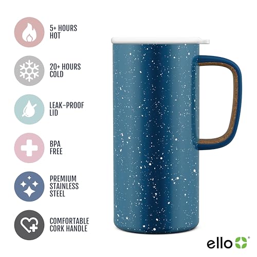 Ello Campy 18oz Stainless Steel Travel Mug with Handle and Leak Proof Lid | Vacuum Insulated Coffee Cup for Hot or Cold Drinks | Reusable, BPA Free | Gift for Coffee Lovers, Sea - Image 3
