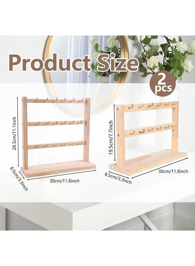 meiqidi 2 Pack Keychain Display Stand, Wooden Key Holder Display for Vendor Booth, Retail Store, Home Organization for Jewelry, Badges, Accessories (30 hooks) - Image 2
