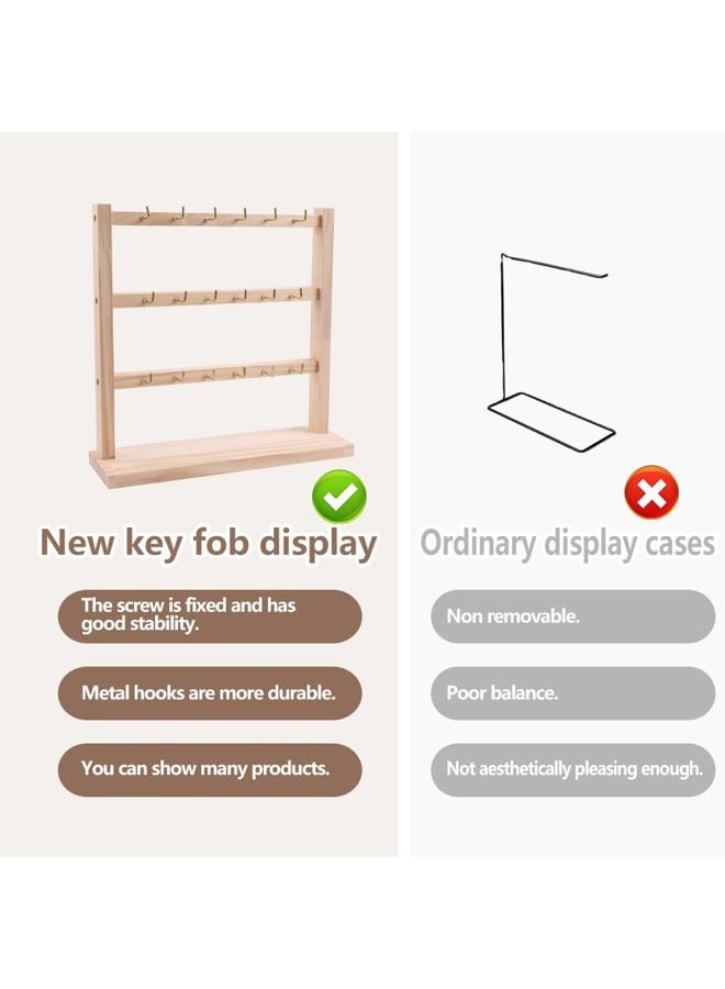 meiqidi 2 Pack Keychain Display Stand, Wooden Key Holder Display for Vendor Booth, Retail Store, Home Organization for Jewelry, Badges, Accessories (30 hooks) - Image 5