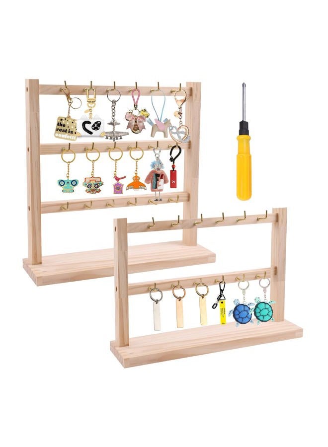 meiqidi 2 Pack Keychain Display Stand, Wooden Key Holder Display for Vendor Booth, Retail Store, Home Organization for Jewelry, Badges, Accessories (30 hooks) - Image 1