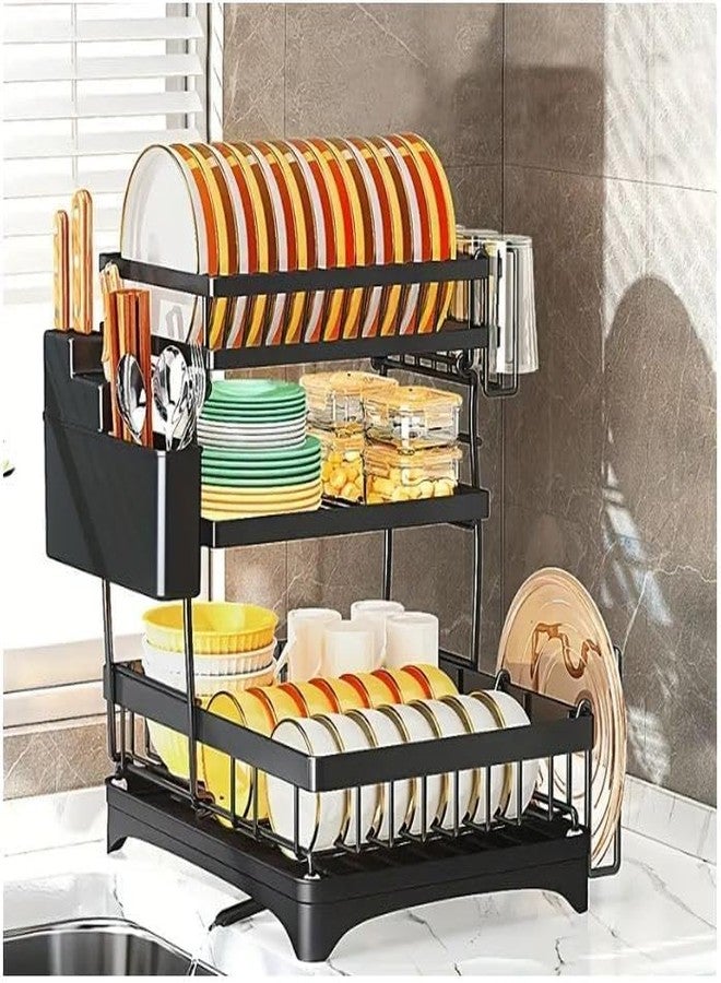 Abhsant 3 Tier Dish Drying Rack, Steel Dish Drainer with Drip Tray, Sink Drainer Rack with Swivel Spout, Utensil Holder, Automatic Drain Draining Board for Kitchen Sink. - Image 1
